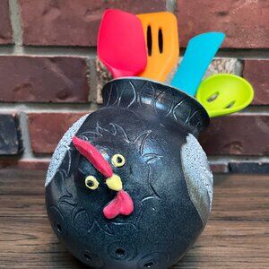 Studio Pottery Chicken Hen Planter / Utensil Holder Potter Brigitta Schneiter